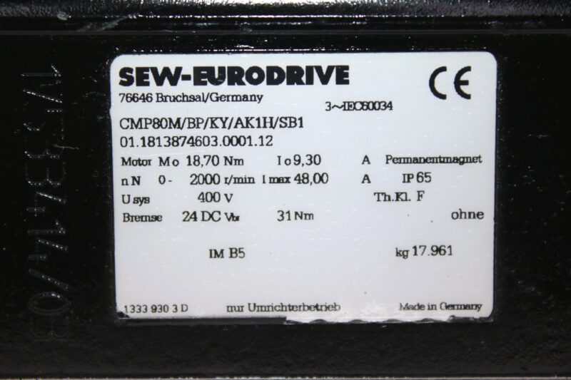 SEW CMP80M/BP/KY/AK1H/SB1 SERVO MOTOR - Image 2