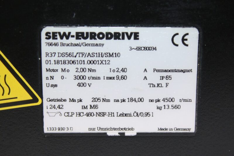 SEW DS56L/TF/AS1H/SM10 SERVO MOTOR - Image 2