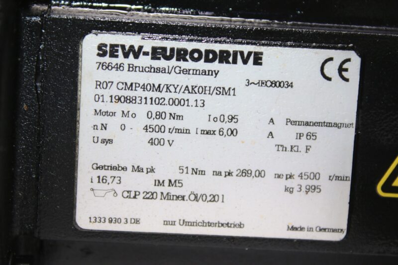 SEW R07 CMP40M/KY/AK0H/SM1 SERVO MOTOR - Image 2