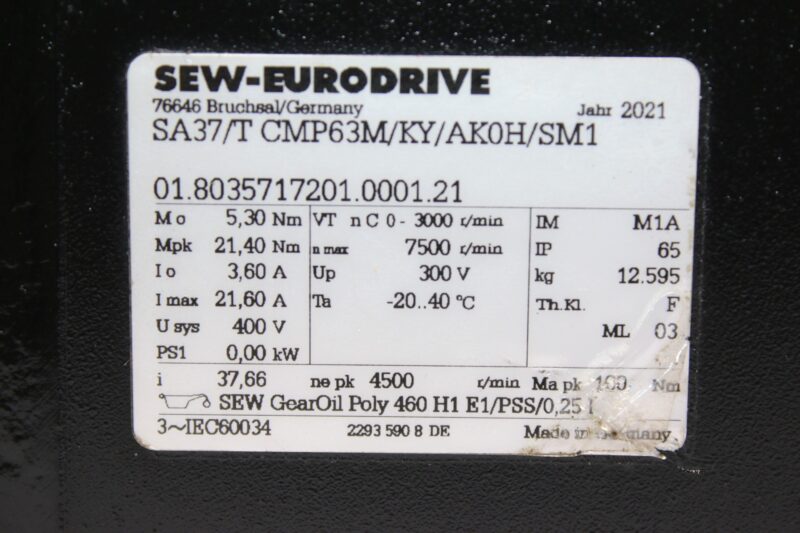 SEW CMP6M/KY/AK0H/SM1 SERVO MOTOR - Image 5