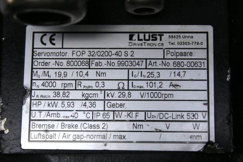 LTI FOP 32/0200-40 S 2 SERVO MOTOR - Image 2