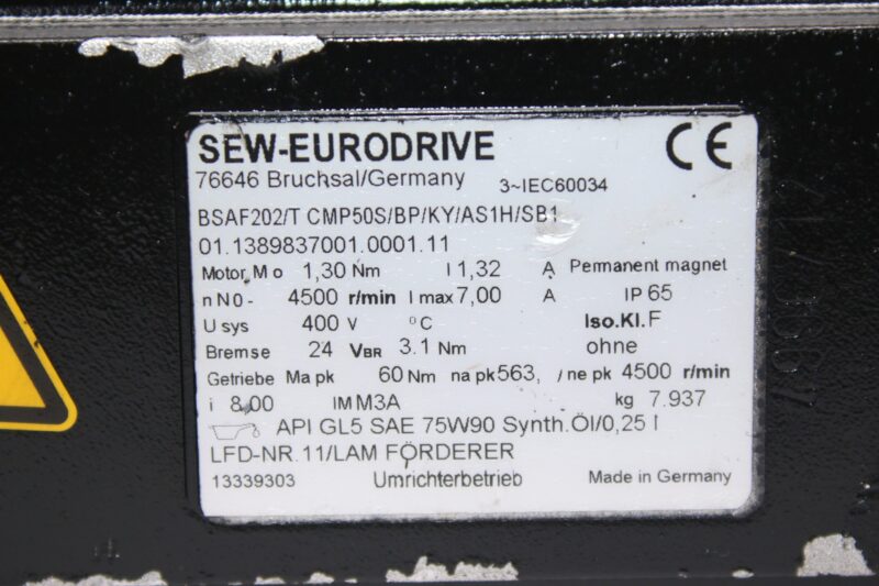 SEW CMP50S/BP/KY/AS/AS1H/SB1 SERVO MOTOR - Image 2
