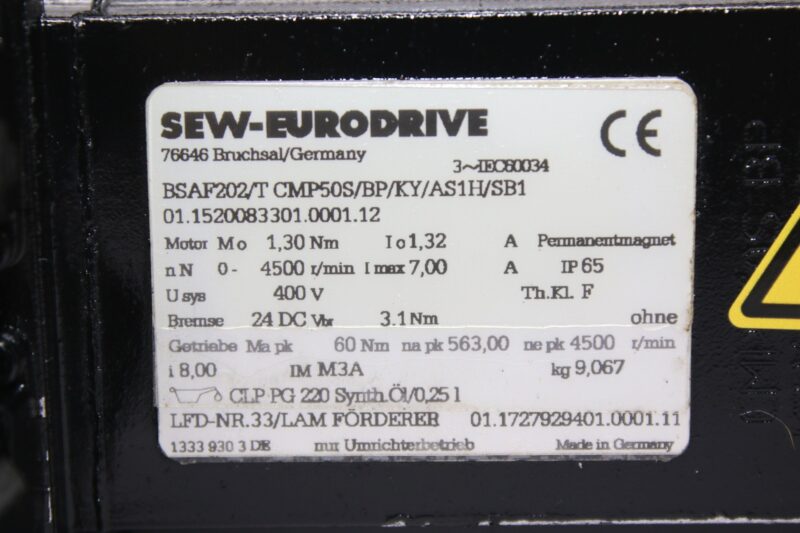 SEW CMP50S/BP/KY/AS1H/SB1 SERVO MOTOR - Image 2