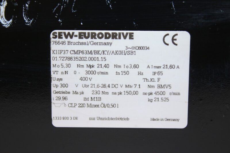 SEW CMP63M/BK/KY/AK0H/SB1 SERVO MOTOR - Image 2