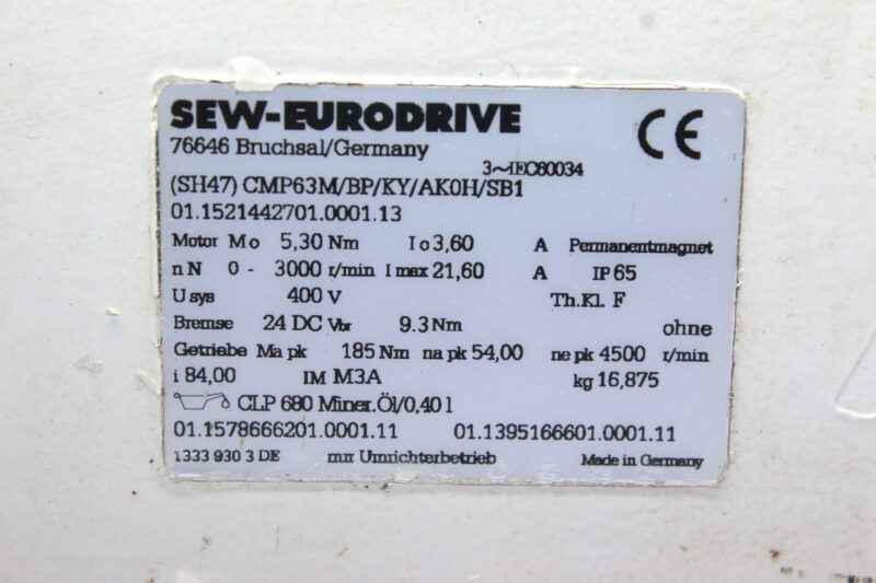 SEW CMP63M/BP/KY/AKH01/SB1 SERVO MOTOR - Image 2