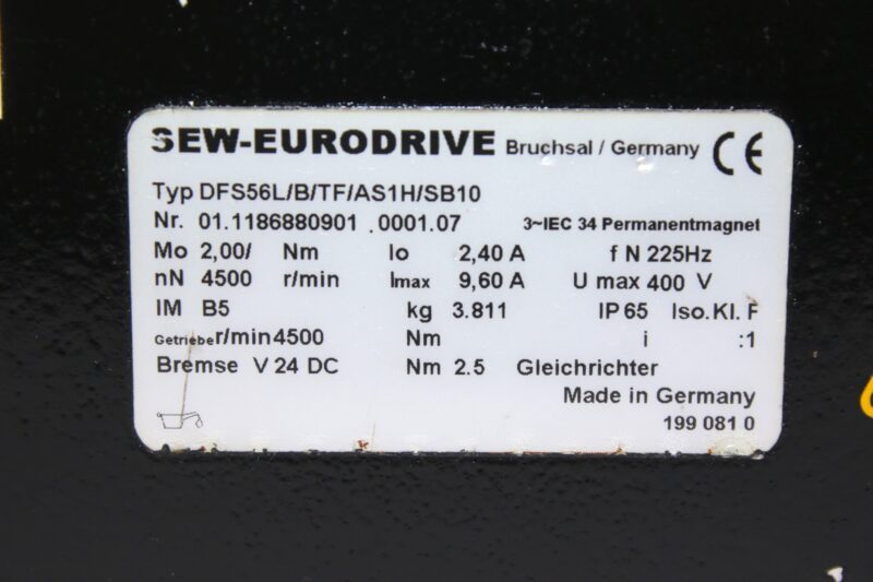 SEW DFS56L/B/TF/AS1H/HSB10 SERVO MOTOR - Image 2