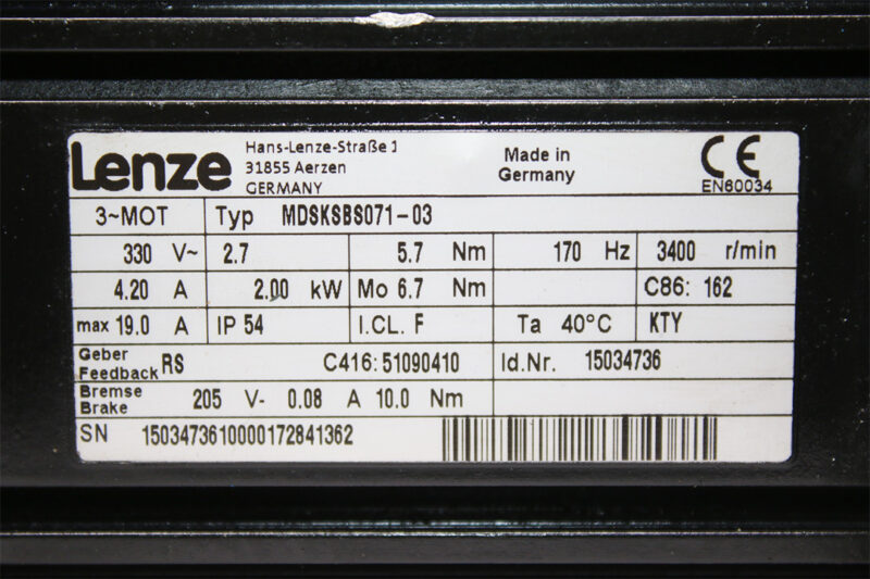 LENZE MDSKSBS071-03 SERVO MOTOR