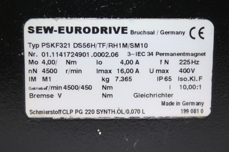 SEW DS56H/TF/RH1M/SM10 SERVO MOTOR - Image 2