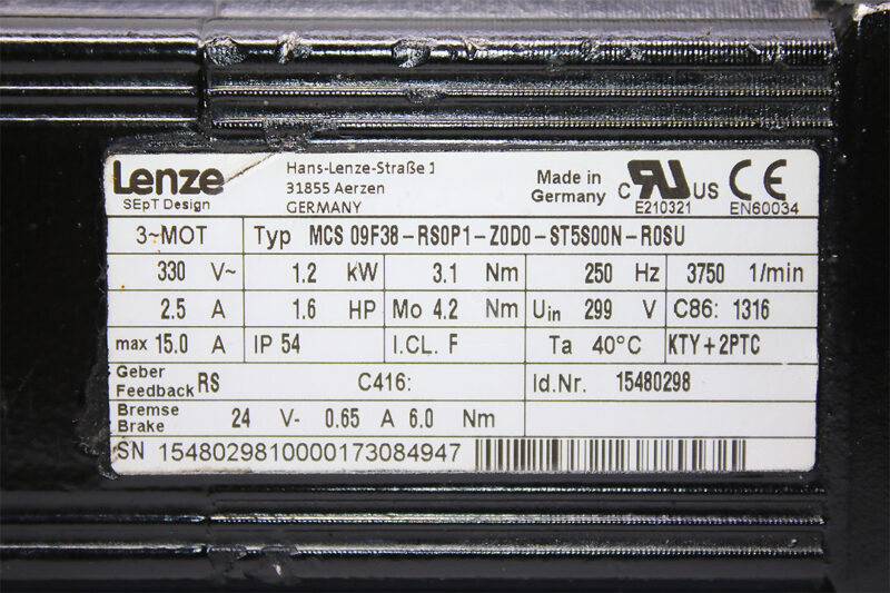 LENZE MCS09F38-RS0P1-Z0D0-ST5S00N-R0SU SERVO MOTOR WITH GEARBOX GKR04-2S HAK09FC38