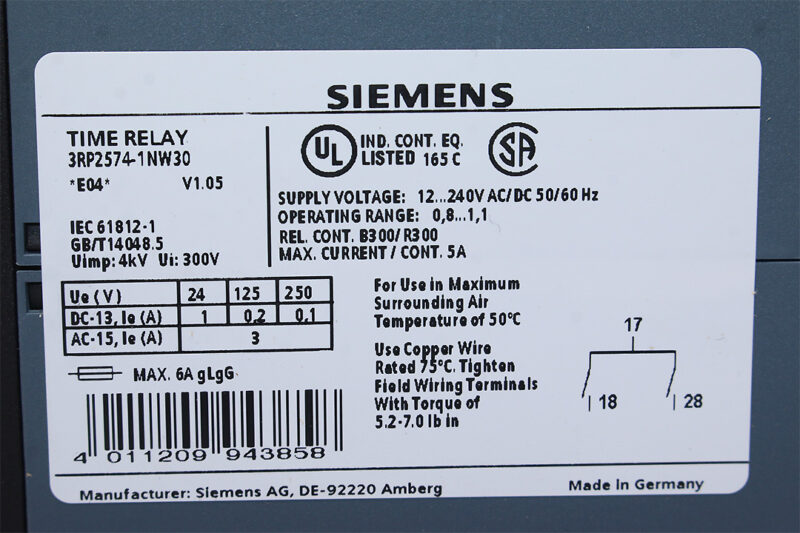 SIEMENS 3RP2574-1NW30 TIMING RELAY