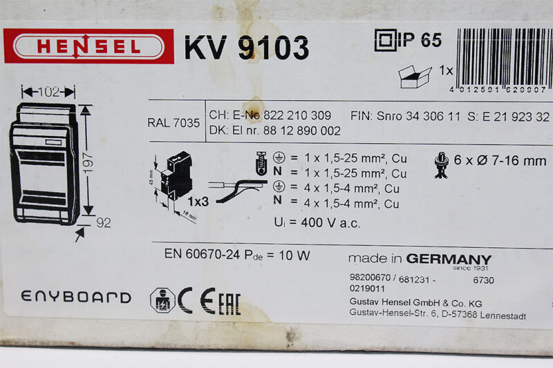 HENSEL KV 9103 CIRCUIT BREAKER BOX