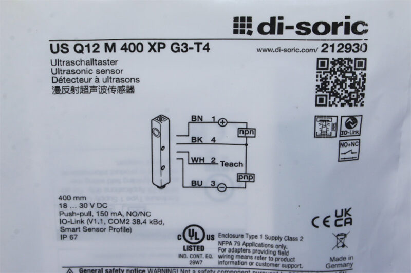 di-soric US Q12 M 400 XP G3-T4 Ultrasonic sensor 212930