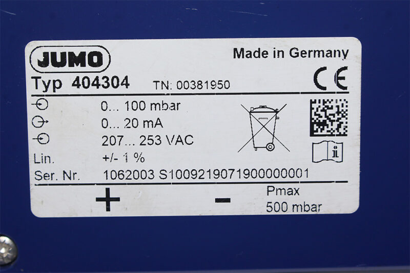 JUMO 404304 DIFFERENTIAL PRESSURE TRANSMITTER 0…0.1 bar