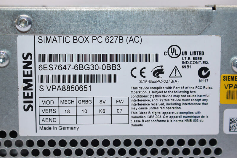 SIEMENS 6ES7647-6BG30-0BB3 SIMATIC BOX PC 627B