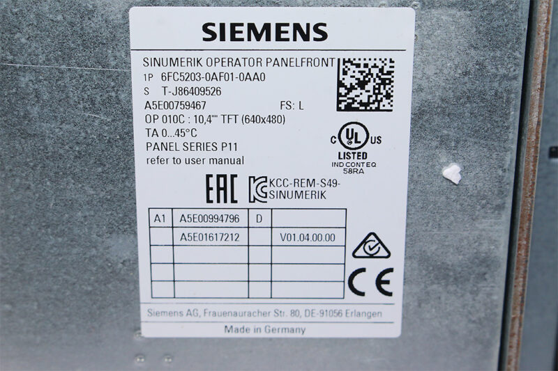 SIEMENS 6FC5203-0AF01-0AA0 OPERATOR PANEL OP010C