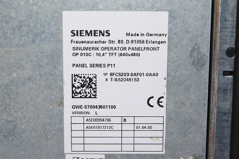 SIEMENS 6FC5203-0AF01-0AA0 OPERATOR PANEL OP010C