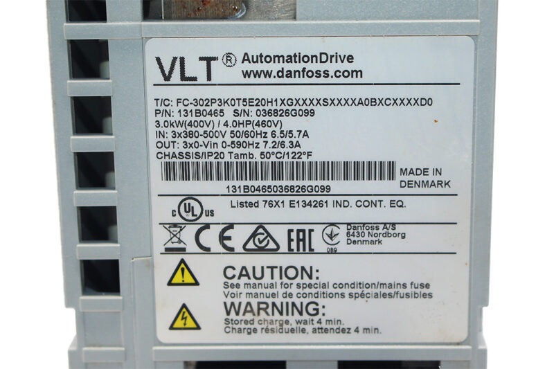 DANFOSS 131B0465 FREQUENCY CONVERTER FC-302P3K0T5E20H1XGXXXXSXXXXA0BXCXXXXD0 3.0 KW / 4.0 HP