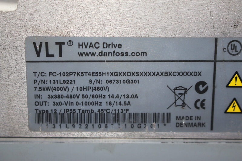 DANFOSS 131L9221 FREQUENCY CONVERTER FC-102P7K5T4E55H1XGXXOXSXXXXAXBXCXXXXDX 7.5 KW / 10 HP