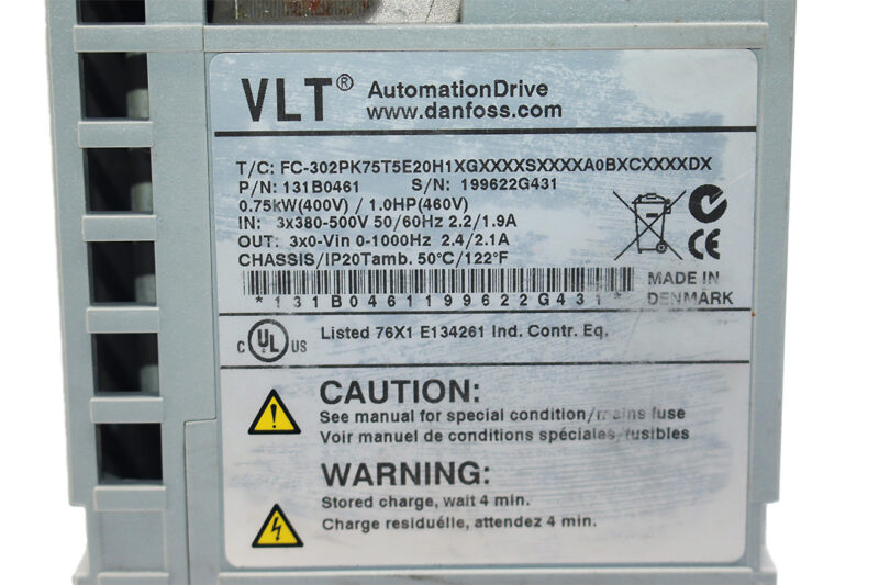 DANFOSS 131B0461 FREQUENCY CONVERTER FC-302PK75T5E20H1XGXXXXSXXXXA0BXCXXXXDX 0.75 KW / 1.0 HP