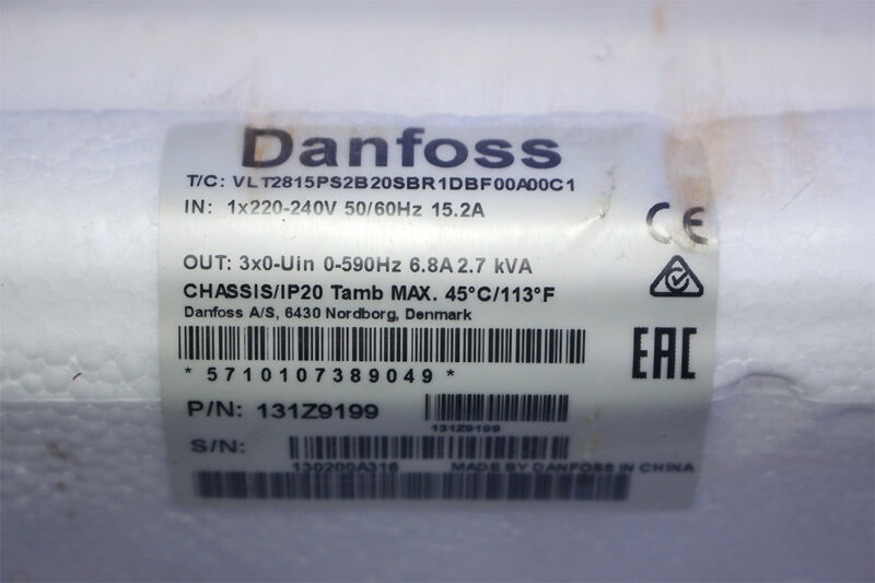 DANFOSS 131Z9199 FREQUENCY INVERTER VLT2815PS2B20SBR1DBF00A00C1 1.5kW / 2.0 HP