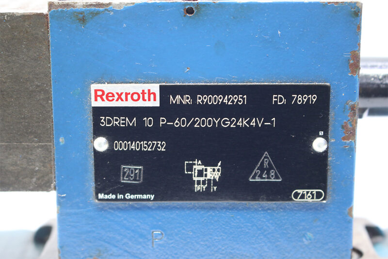 REXROTH R900942951 PROPORTIONAL PRESSURE REDUCING VALVE 3DREM 10 P-60/200YG24K4V-1