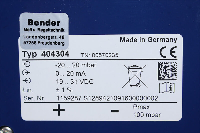 JUMO 404304 DIFFERENTIAL PRESSURE TRANSMITTER -20...20 mbar