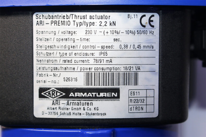 ARMATUREN ARI-PREMIO Type: 2,2kN ELECTRIC THRUST ACTUATOR