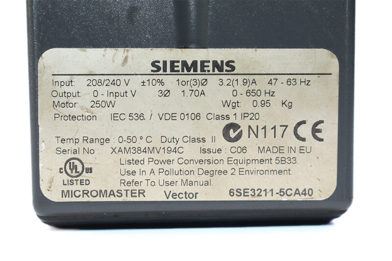 SIEMENS 6SE3211-5CA40 AC DRIVE