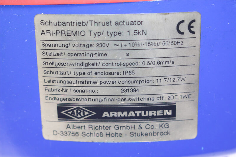 ARMATUREN ARI-PREMIO Type: 1.5kN ELECTRIC THRUST ACTUATOR