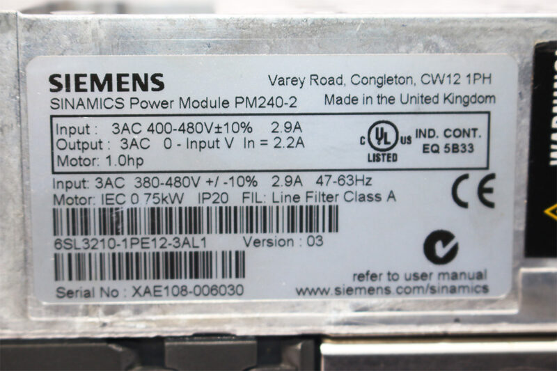 SIEMENS 6SL3210-1PE12-3AL1 POWER MODULE