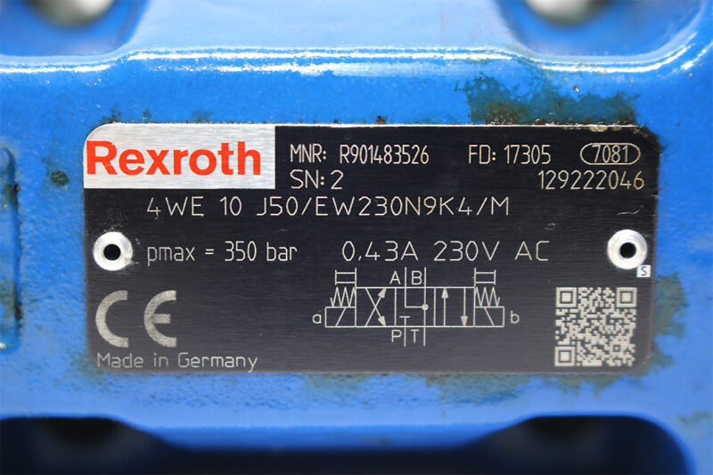 REXROTH R901483526 DIRECTIONAL CONTROL VALVE 4WE10J50/EW230N9K4/M