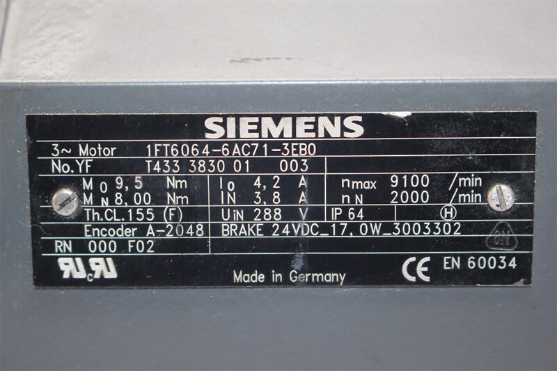 SIEMENS 1FT6064-6AC71-3EB0 SYNCHRONOUS SERVO MOTOR