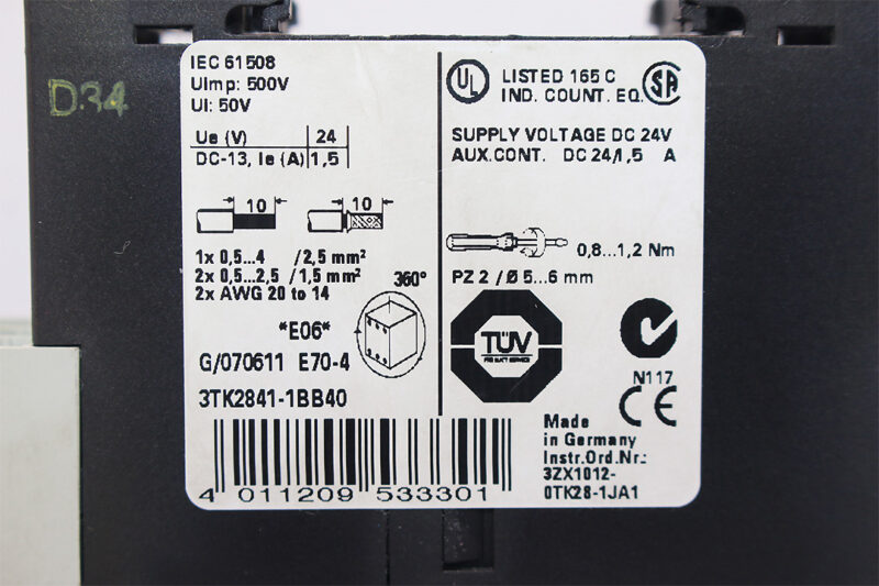 SIEMENS 3TK2841-1BB40 SAFETY RELAY