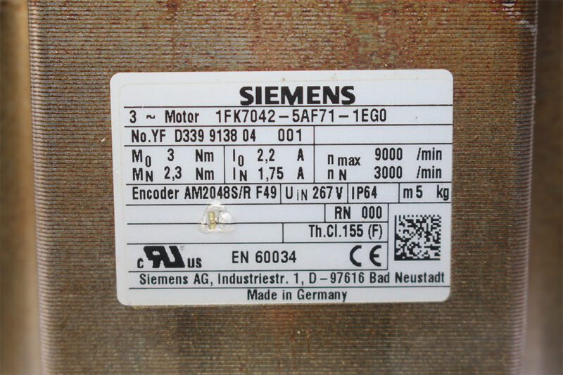 SIEMENS 1FK7042-5AF71-1EG0 SYNCHRONOUS SERVO MOTOR