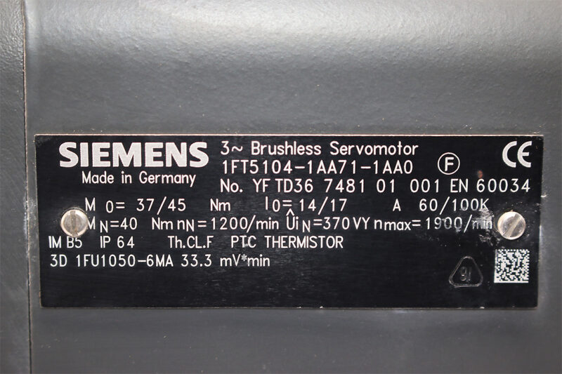 SIEMENS 1FT5104-1AA71-1AA0 BRUSHLESS SERVOMOTOR