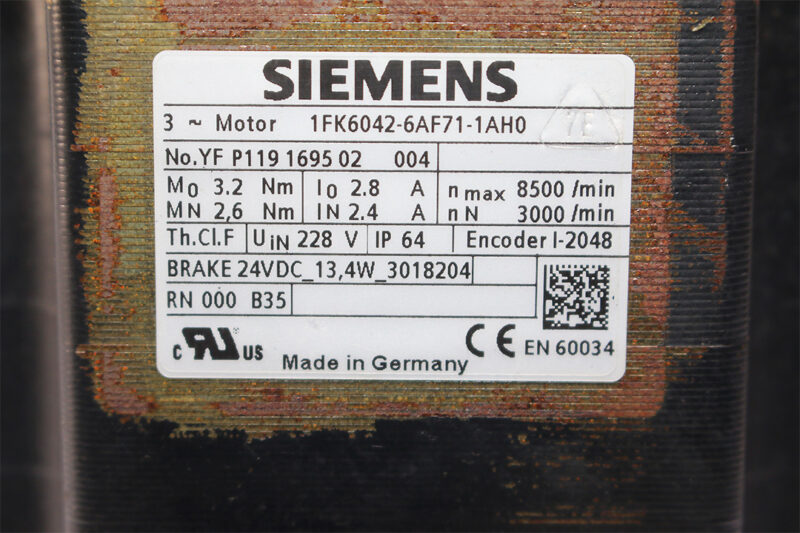 SIEMENS 1FK6042-6AF71-1AH0 BRUSHLESS SERVO MOTOR