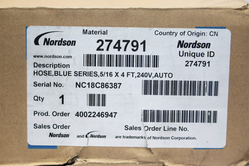 NORDSON 274791 HEATED HOT MELT HOSE 5/16 X 4 FT