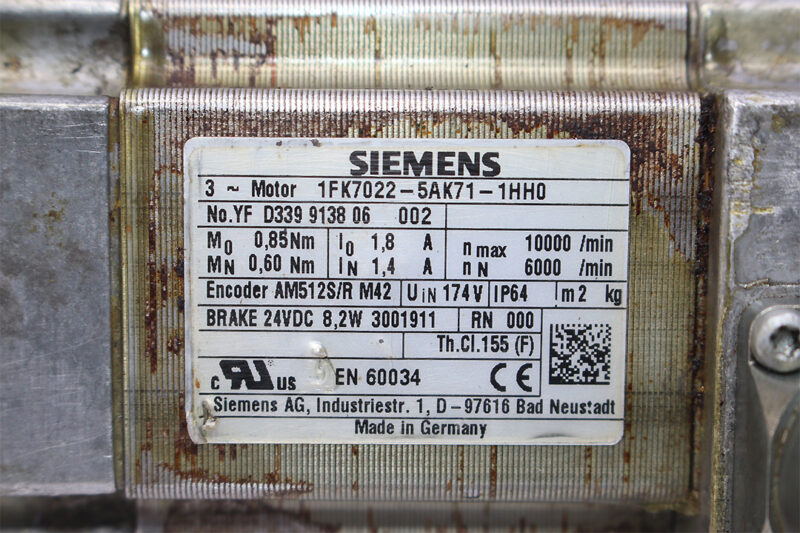 SIEMENS 1FK7022-5AK71-1HH0 SYNCHRONOUS SERVO MOTOR