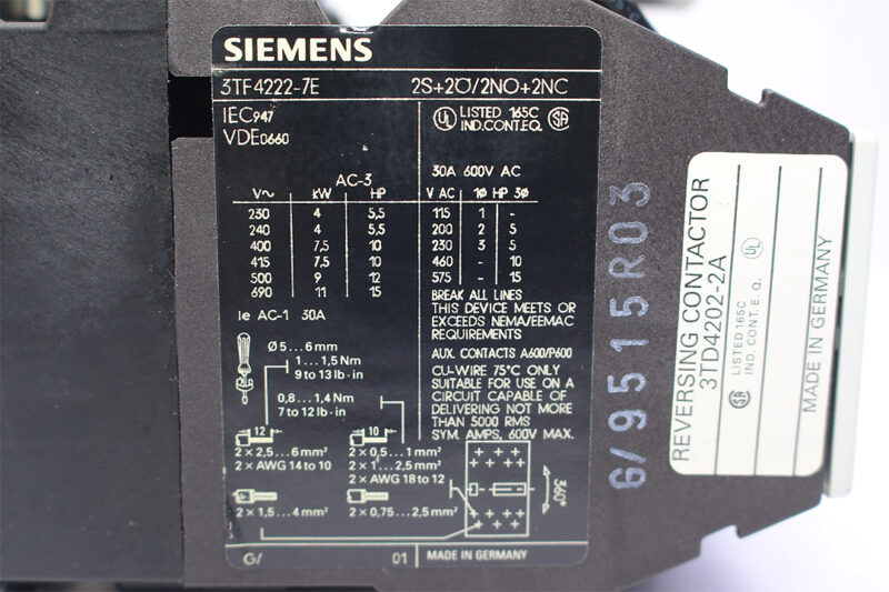 SIEMENS 3TD4202-2AM0 CONTACTOR