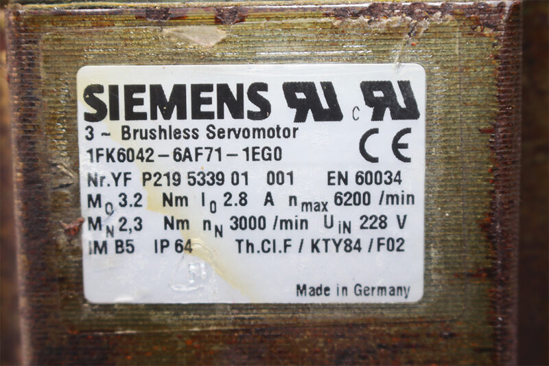 SIEMENS 1FK6042-6AF71-1EG0 SYNCHRONOUS SERVO MOTOR