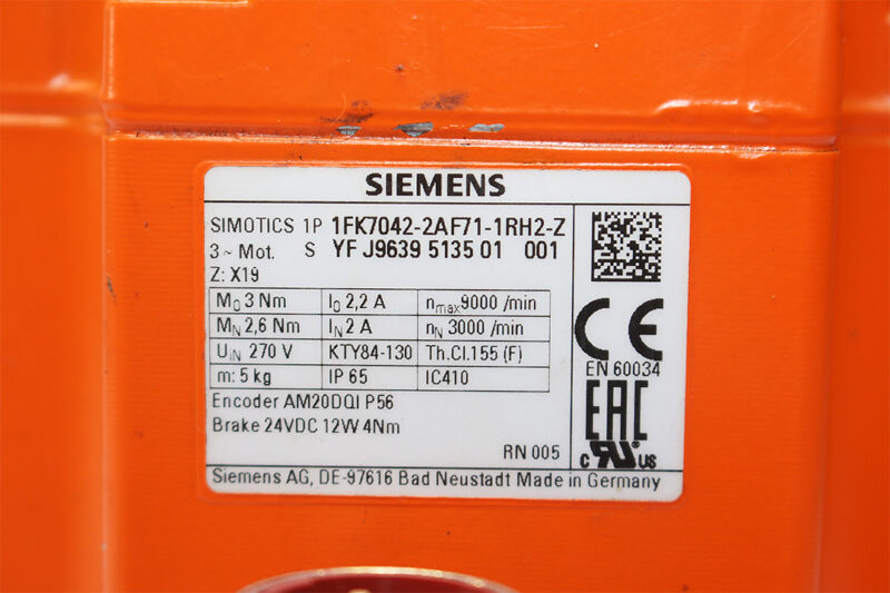 SIEMENS 1FK7042-2AF71-1RH2-Z SYNCHRONOUS SERVO MOTOR