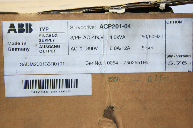 ABB 3ADM200133R0101 SERVO MOTOR DRIVE ACP201-04