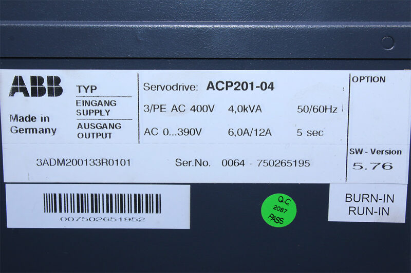 ABB 3ADM200133R0101 SERVO MOTOR DRIVE ACP201-04 - Image 3