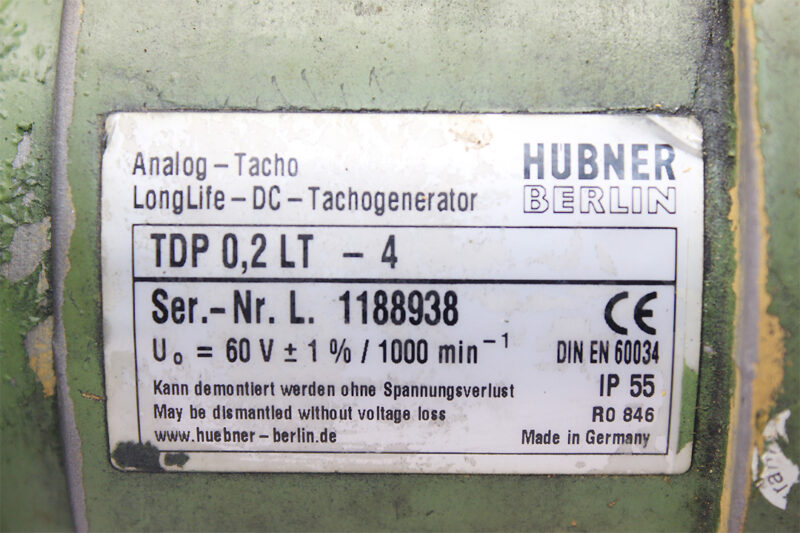 HUBNER BERLIN TDP 0.2LT-4 TACHO GENERATOR OG 9 DN 120