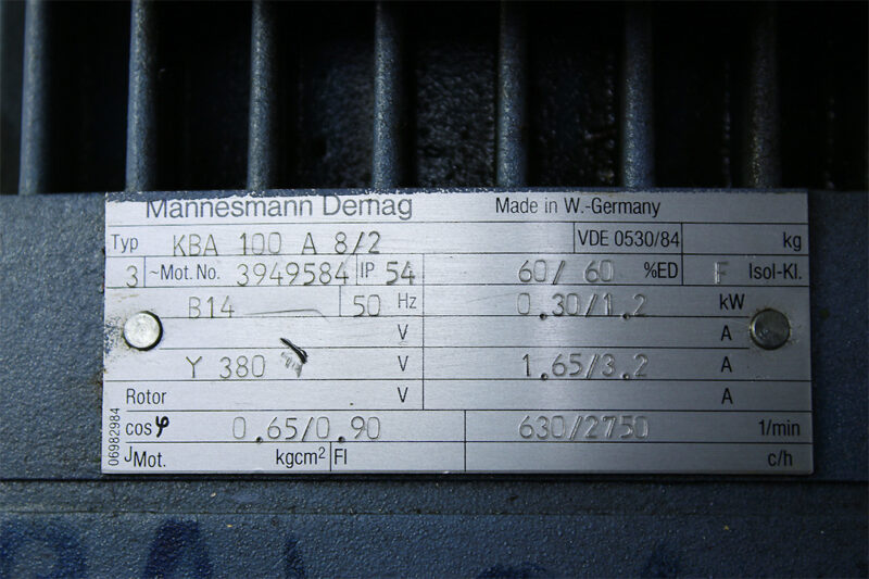 DEMAG KBA 100 A 8/2 CONICAL-ROTOR BRAKE MOTOR