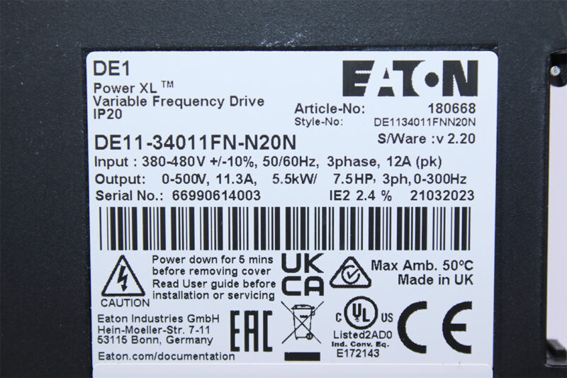 EATON DE11-34011FN-N20N VARIABLE SPEED STARTER 180668 - Image 3