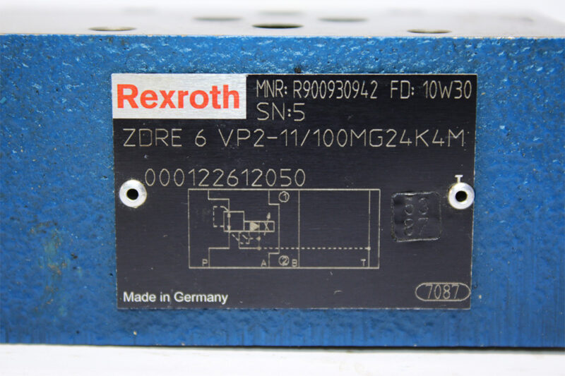 REXROTH R900930942 PROPORTIONAL PRESSURE CONTROL VALVE ZDRE6VP2-11/100MG24K4M