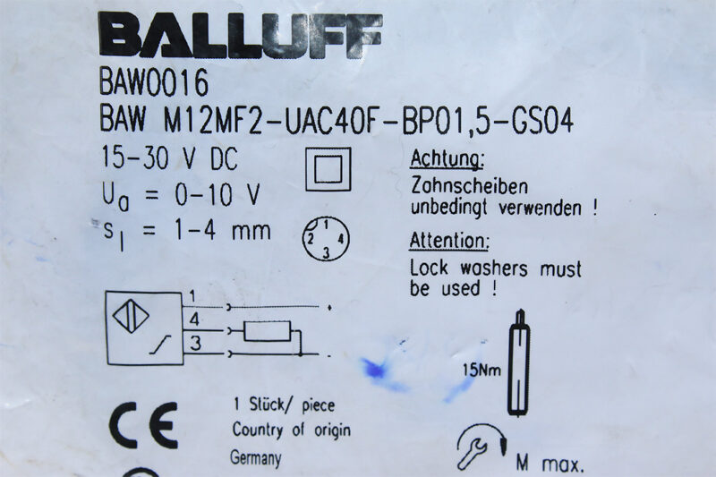 BALLUFF BAW0016 INDUCTIVE DISTANCE SENSOR BAW M12MF2-UAC40F-BP01,5-GS04