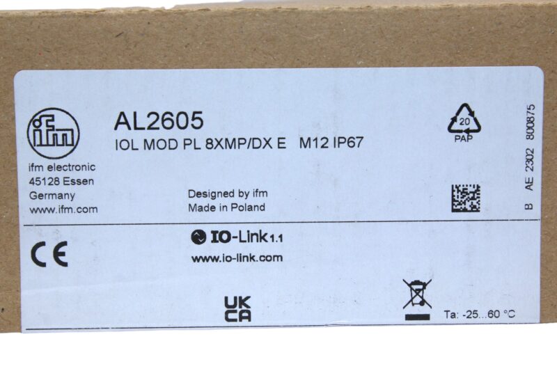IFM AL2605 IO-LINK INPUT/OUTPUT MODULE IOL MOD PL 8XMP/DX E M12 IP67 - Image 2