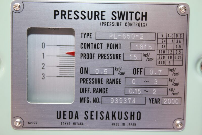 UEDA SEISAKUSHO	PL-650-2 PRESSURE SWITCH - Image 3